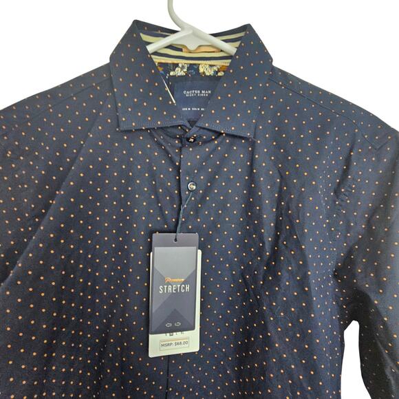 NEW Cactus Man Ricky Singh Dress Shirt Blue Orange Polka Dot Men M Collared - Picture 2 of 9